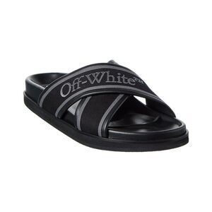 Off-White™ Cloud Criss Cross Canvas & Leather Slide, Black